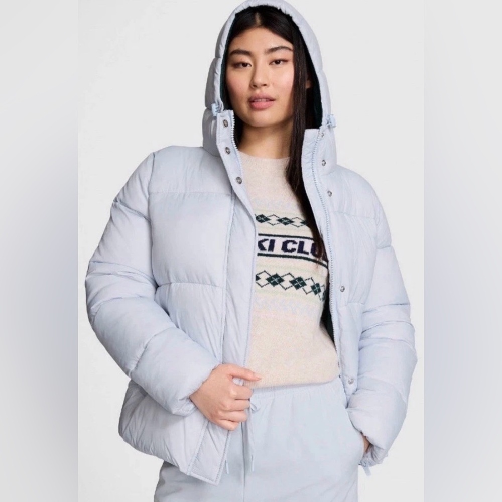 Victoria’s Secret Pink Marshmallow Puffer Winter Coat Light Blue Large NWT
